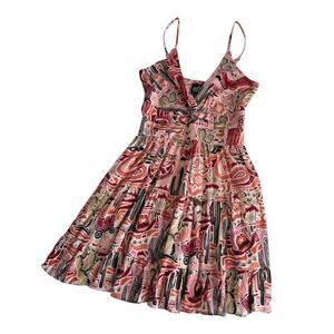 Angie V-neck Twist Front Country Western Print Mini Dress Womens Medium Festival